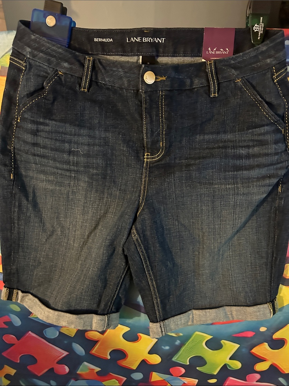 Lane Bryant Dark Blue Denim Bermuda Shorts with Rolled Cuffs
